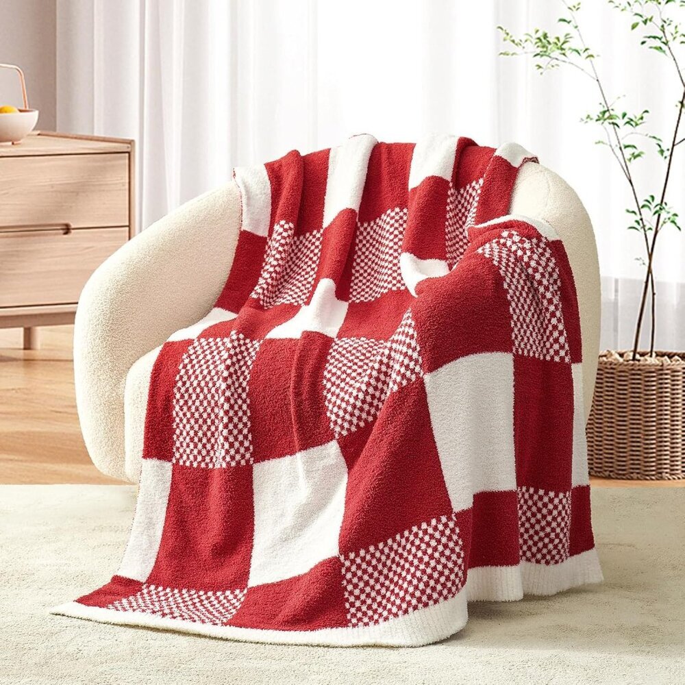 Checkered Blanket, Red Throw Blanket for Couch Buffalo Plaid Microfiber Fluffy W